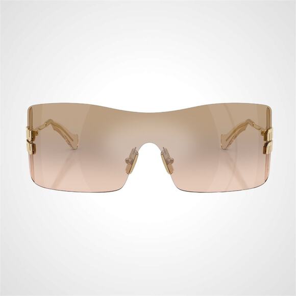New MIU MIU Aube Sunglasses Gold Light Brown Mirror Bronze Rimless Wrap Womens main image 4